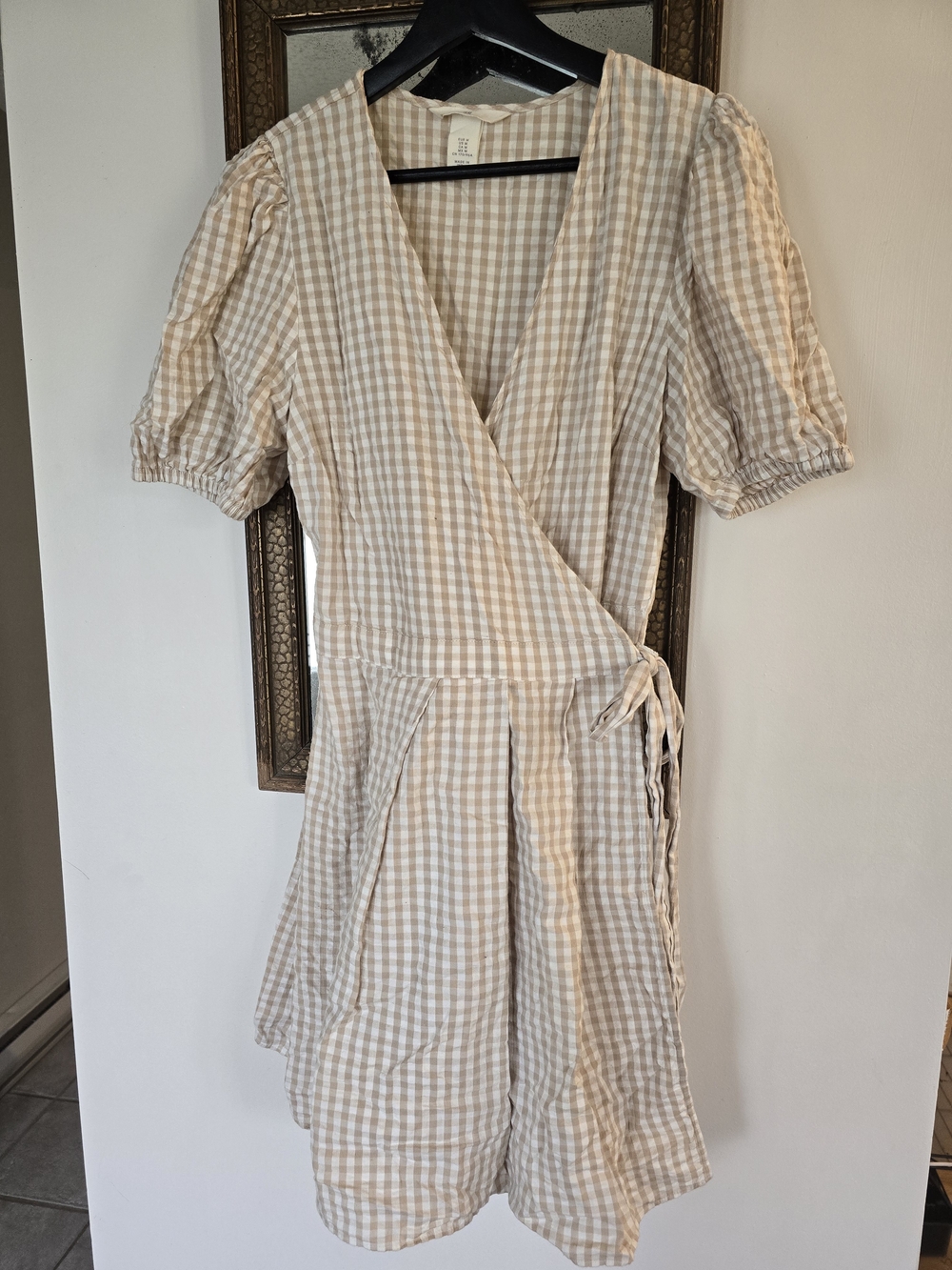 H&M Beige Gingham Wrap Mini Dress - Picture 3 of 4